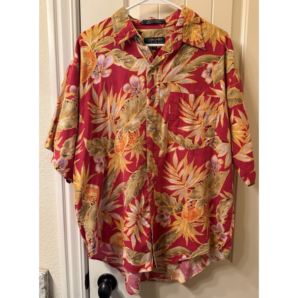 Vintage Colours By Alexander Julian Hawaiian Shirt Men's L Tropical Pineapple